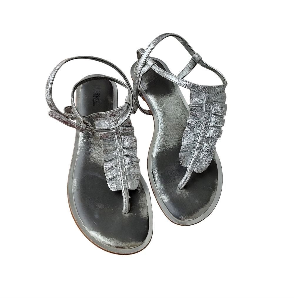 Michael Kors Metallic Leather T-strap Sandals - Picture 2 of 6